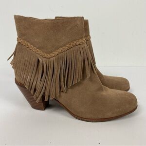 Gianni Bini Brown Leather Suede Fringe Ankle Boots